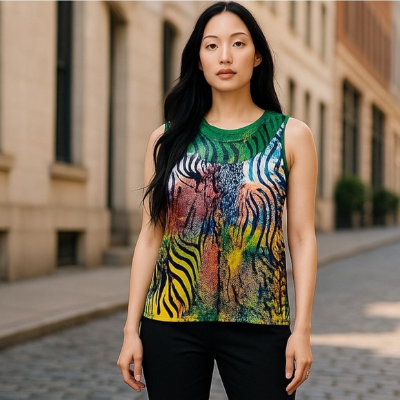 New Directions Multi Color Animal Print CasualTop Size PL - Picture 1 of 8